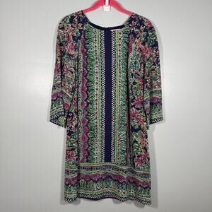 Lilly Pulitzer 100% Silk Printed Shift Dress Size 6 Navy Resort